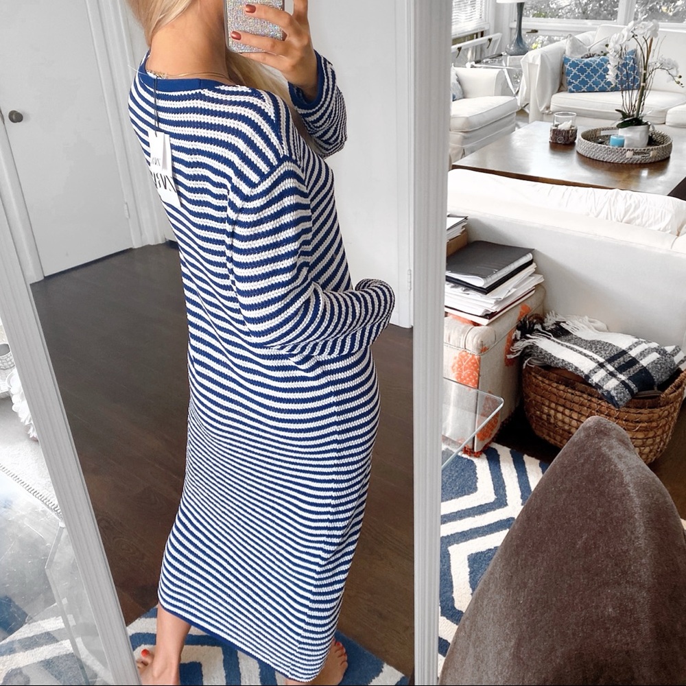 💙 ZARA DARK BLUE WHITE STRIPE MAXI DRESS/COVERUP! - Picture 4 of 13
